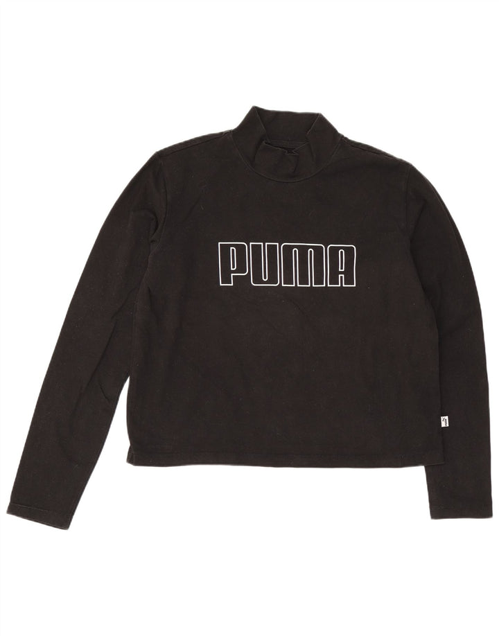 Puma Womens Crop Graphic Top Long Sleeve UK 12 Medium Black