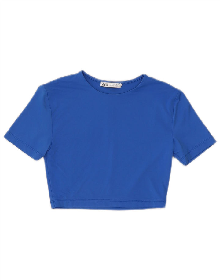 Zara Womens Crop T-Shirt Top UK 8 Small Blue