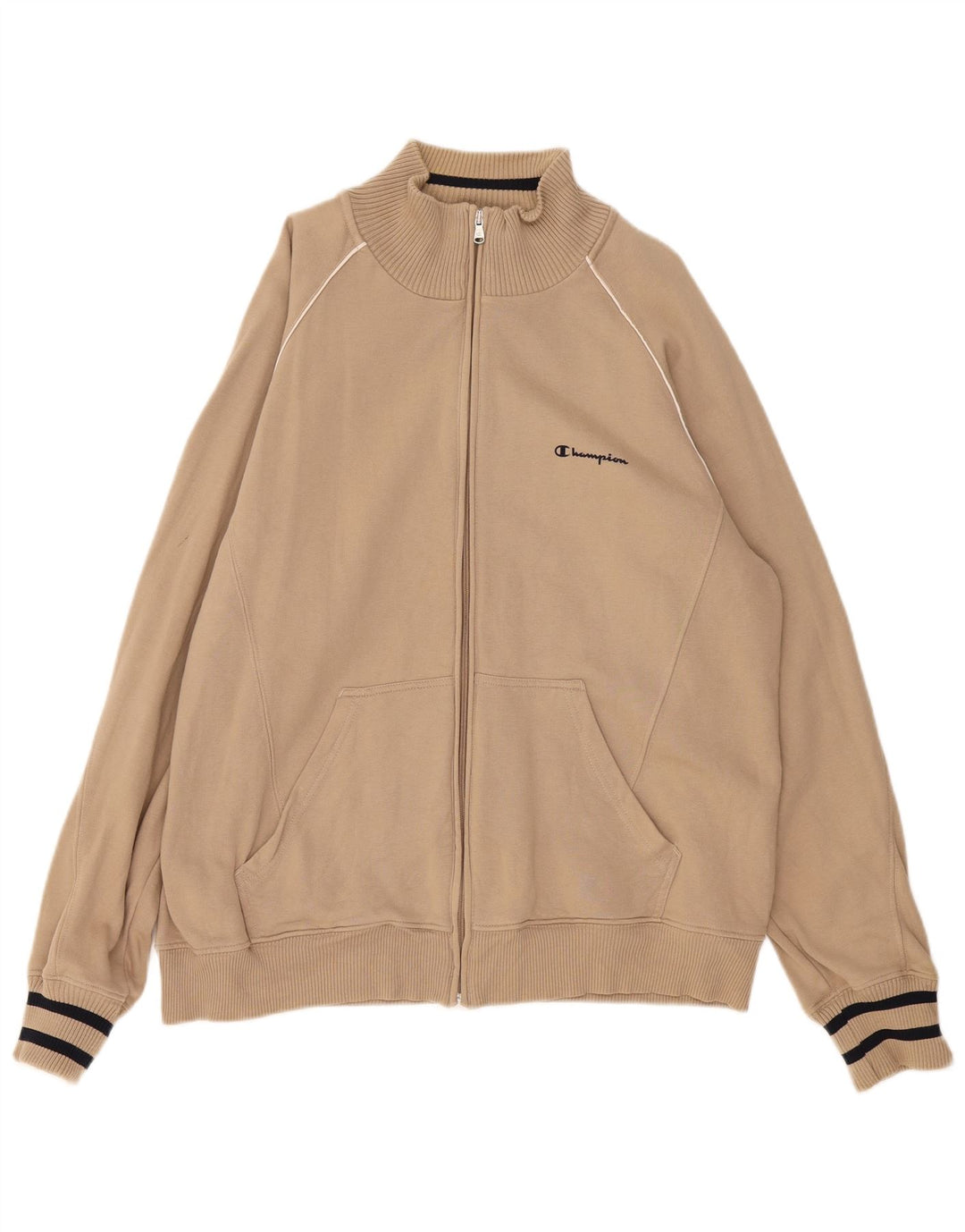 Champion Mens Tracksuit Top Jacket XL Beige Striped Cotton