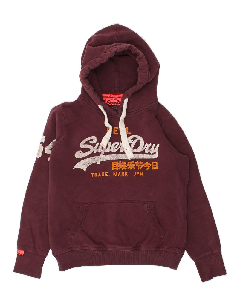 SUPERDRY Womens Graphic Hoodie Jumper UK 14 Medium Maroon Cotton | Vintage Superdry | Thrift | Second-Hand Superdry | Used Clothing | Messina Hembry 