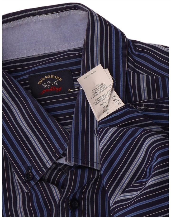PAUL & SHARK Mens Shirt Size 45 XL Navy Blue Striped Cotton