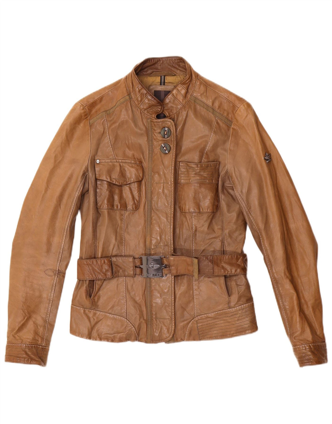 Dekker Womens Leather Racer Jacket UK 10 Small Brown Leather