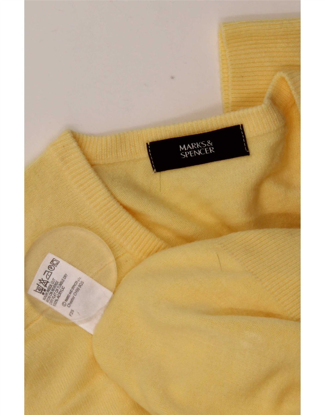 Marks & Spencer Mens V-Neck Jumper Sweater Medium Yellow Acrylic