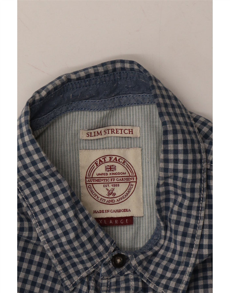 FAT FACE Mens Stretch Slim Fit Shirt XL Blue Gingham Cotton Vintage Fat Face and Second-Hand Fat Face from Messina Hembry 