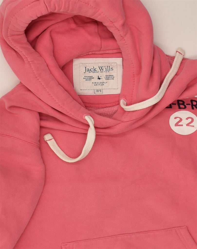 JACK WILLS Womens Loose Fit Graphic Hoodie Jumper UK 10 Small Pink Cotton | Vintage Jack Wills | Thrift | Second-Hand Jack Wills | Used Clothing | Messina Hembry 