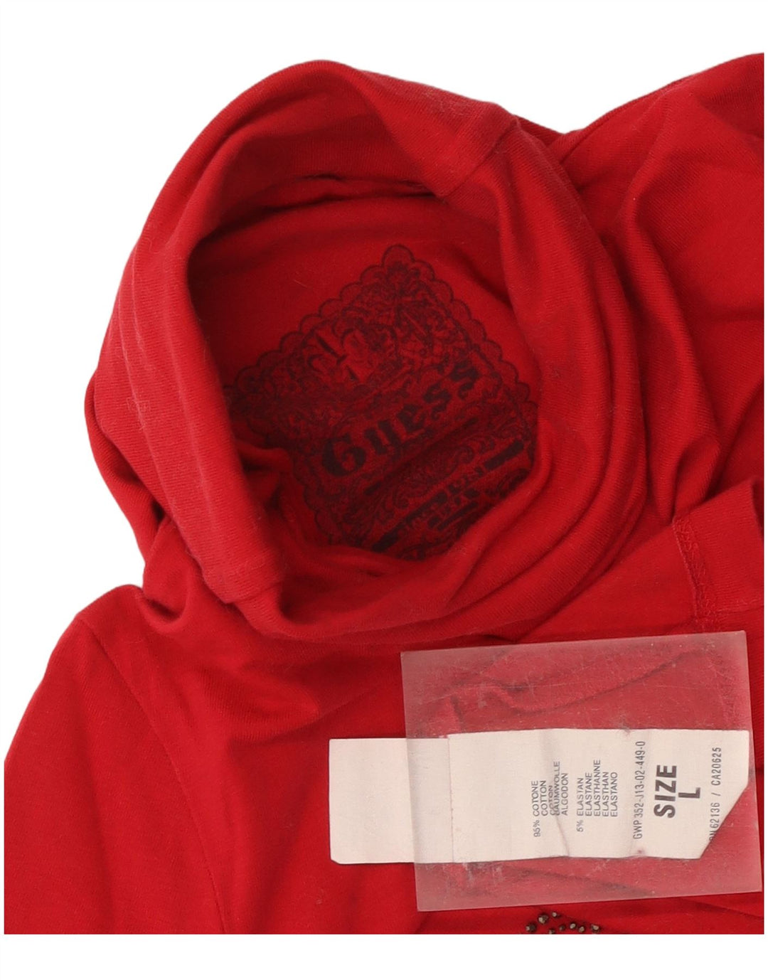 Guess Womens Graphic Top Long Sleeve UK 14 Large Red Cotton