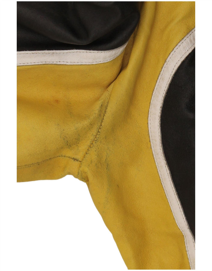 VINTAGE Mens Leather Racer Jacket IT 48 Medium Black Colourblock Leather