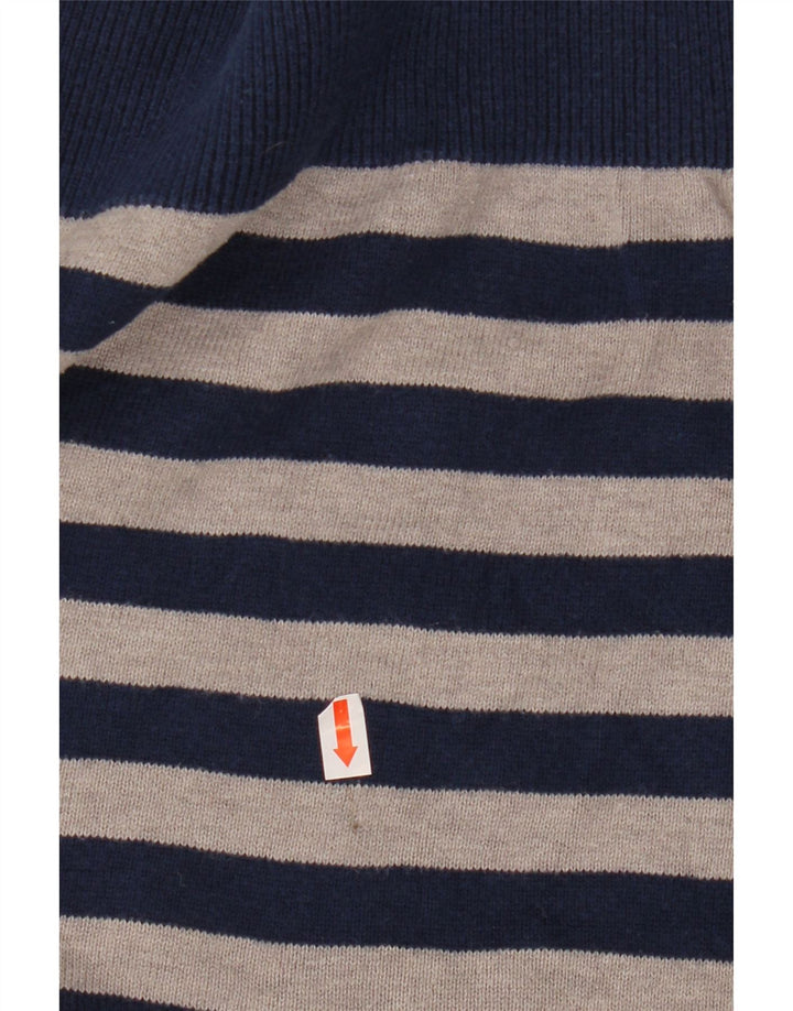 ADIDAS Mens V-Neck Jumper Sweater Small Navy Blue Striped Cotton