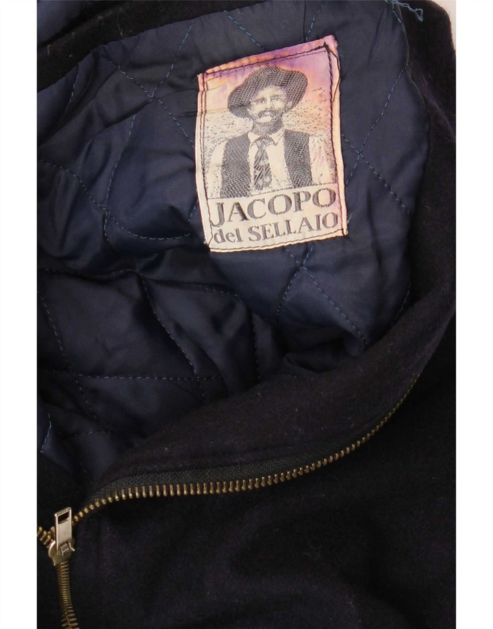 Vintage Mens Bomber Jacket UK 40 Large Navy Blue Wool