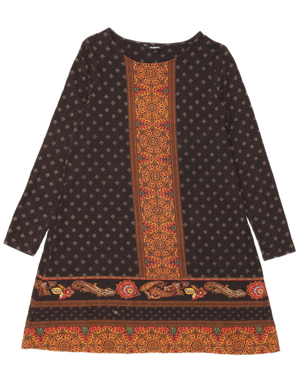 DESIGUAL Womens Graphic Long Sleeve A-Line Dress UK 14 Large Black Paisley