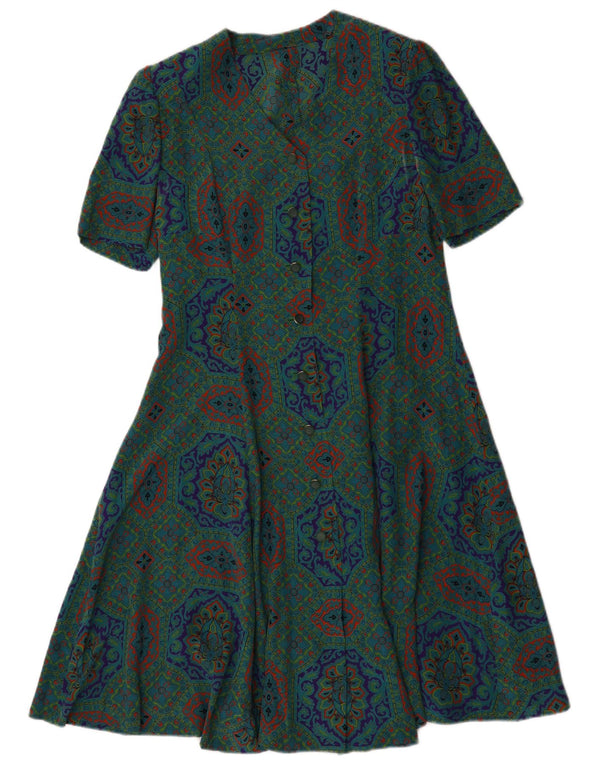 Vintage Womens A-Line Dress UK 14 Medium Green Geometric