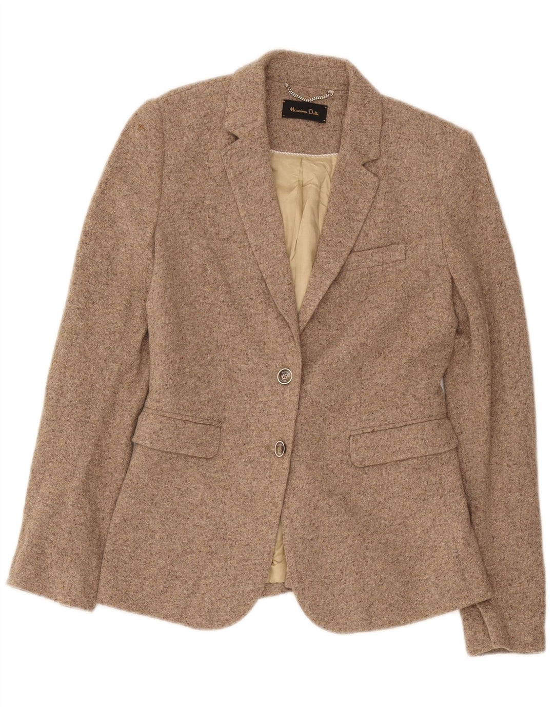 Massimo Dutti Womens 2 Button Blazer Jacket EU 38 Small Beige Flecked Wool
