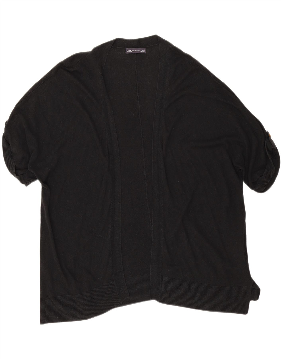 Marks & Spencer Womens Short Sleeve Open Cardigan Top UK 16 Large Black