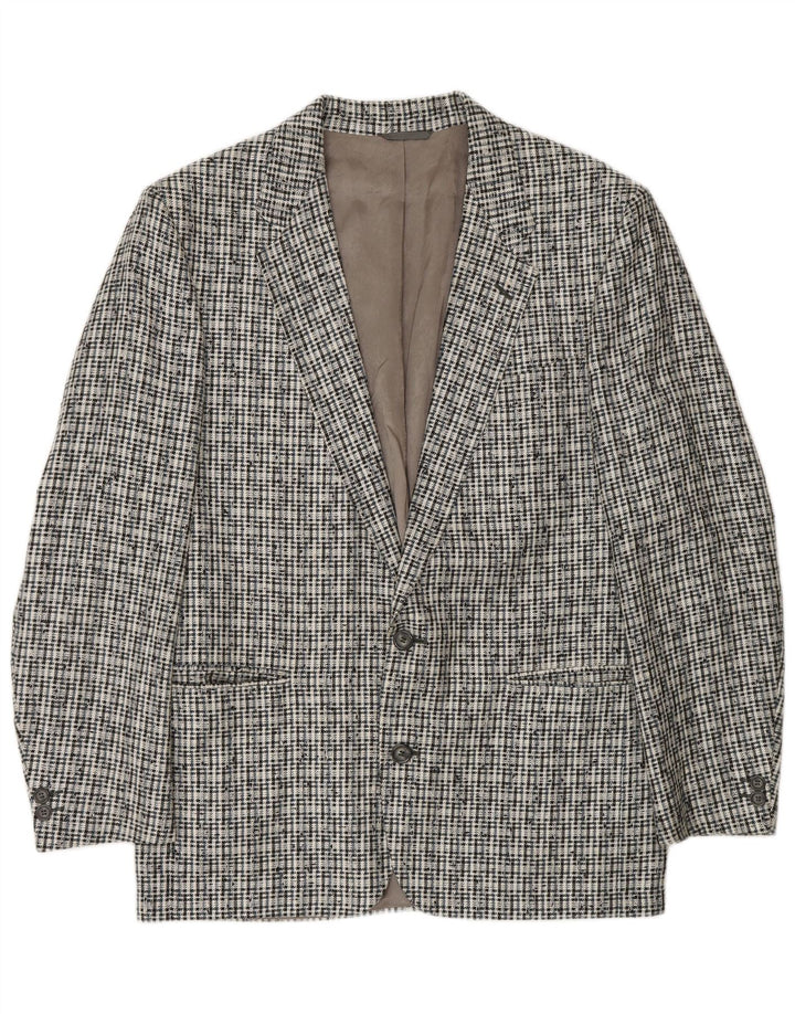 VINTAGE Mens 2 Button Blazer Jacket IT 50 Large Grey Check Polyester