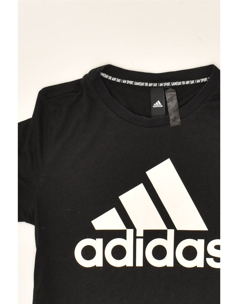 ADIDAS Womens Graphic T-Shirt Top UK 8/10 Small Black Polyester | Vintage Adidas | Thrift | Second-Hand Adidas | Used Clothing | Messina Hembry 