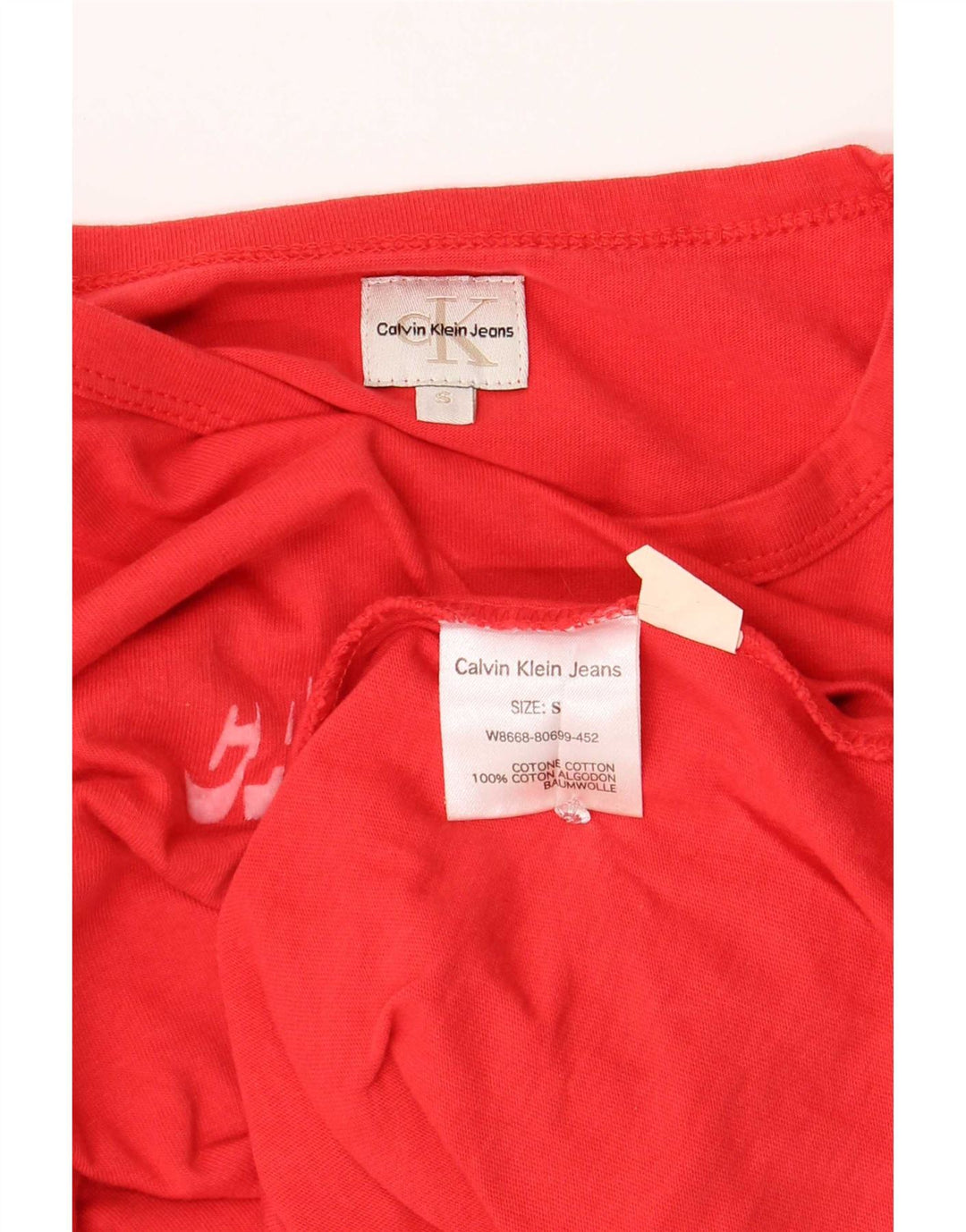Calvin Klein Womens Graphic Top Long Sleeve UK 10 Small Red Cotton