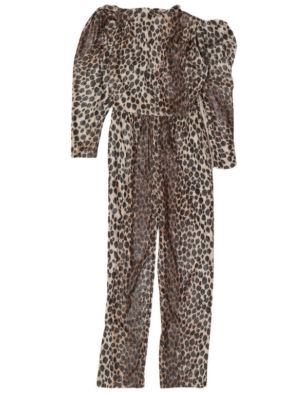 Vintage Girls Long Sleeve Jumpsuit 9-10 Years Beige Animal Print