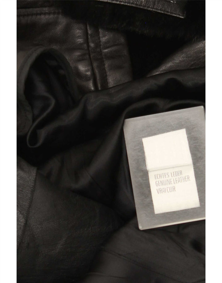 Zaffers Womens Double Breasted Leather Coat IT 42 Medium Black Leather