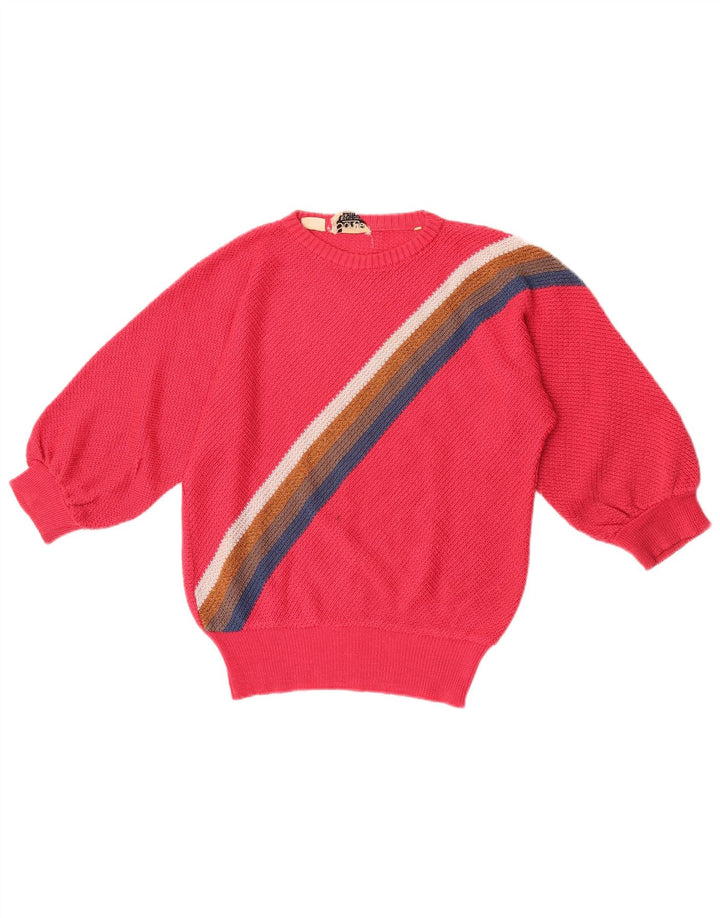 Sonya Womens Oversized Crew Neck Jumper Sweater UK 10 Small Pink Striped
