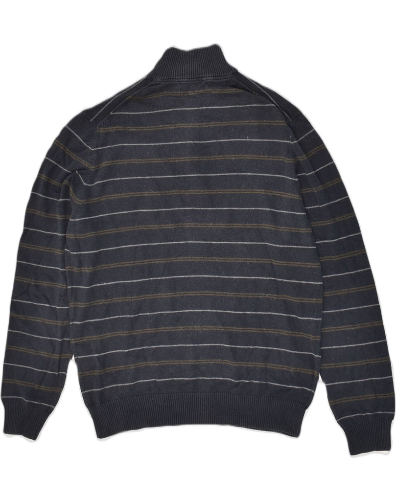 MASSIMO DUTTI Mens Zip Neck Jumper Sweater Large Navy Blue Striped Cotton | Vintage Massimo Dutti | Thrift | Second-Hand Massimo Dutti | Used Clothing | Messina Hembry 