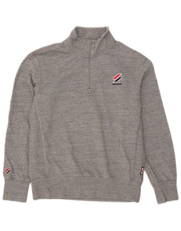 Superdry Mens Zip Neck Sweatshirt Jumper Large Grey Cotton