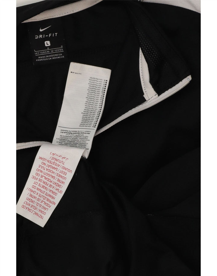 NIKE Boys Dri Fit Tracksuit Top Jacket 12-13 Years Large Black Colourblock