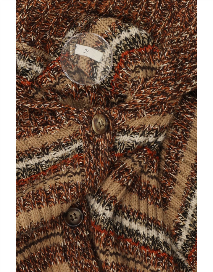 VINTAGE Womens Longline Cardigan Sweater UK 14 Medium Brown Striped Vintage Vintage and Second-Hand Vintage from Messina Hembry 