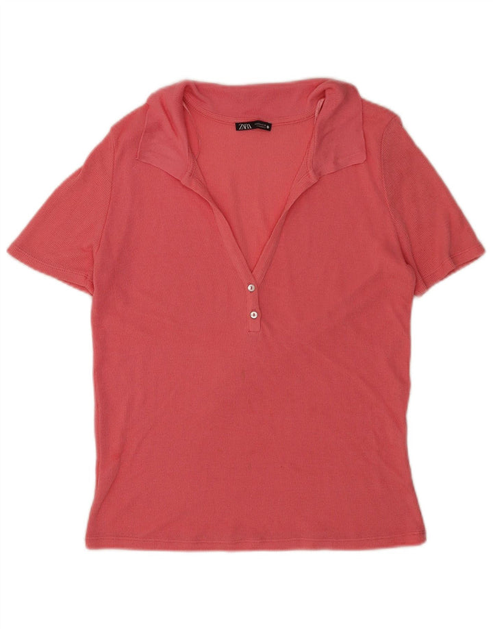 Zara Womens Polo Shirt UK 14 Medium Pink