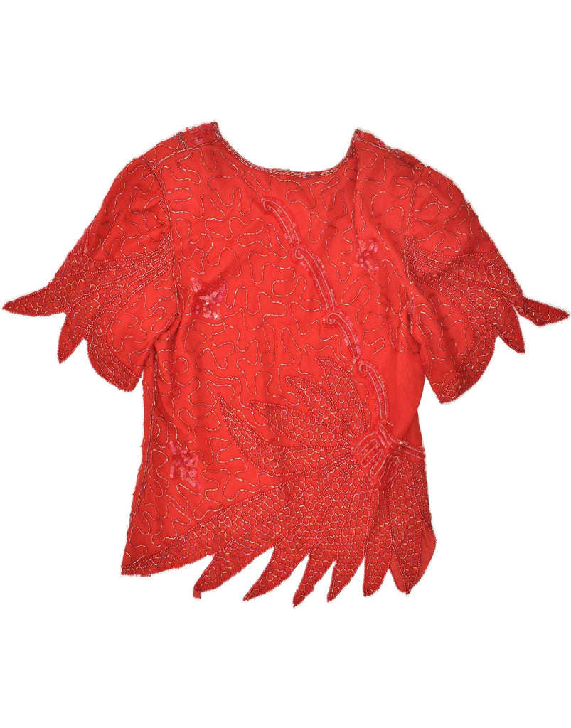 VINTAGE Womens Blouse Top UK 16 Large Red Silk | Vintage Vintage | Thrift | Second-Hand Vintage | Used Clothing | Messina Hembry 