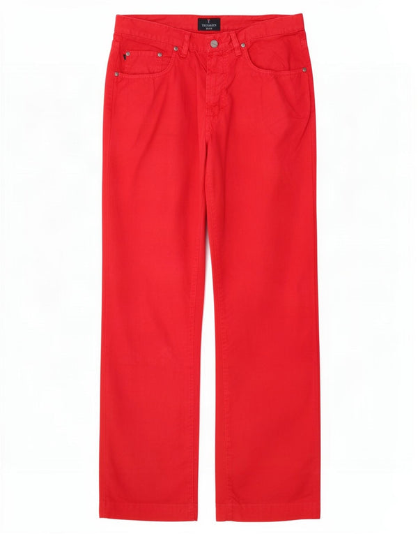 Trussardi Mens Straight Casual Trousers W32 L32 Red Cotton