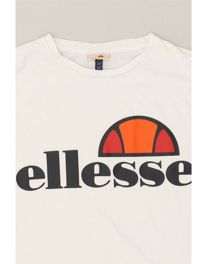 ELLESSE Mens Graphic Top Long Sleeve Small White Cotton | Vintage Ellesse | Thrift | Second-Hand Ellesse | Used Clothing | Messina Hembry 