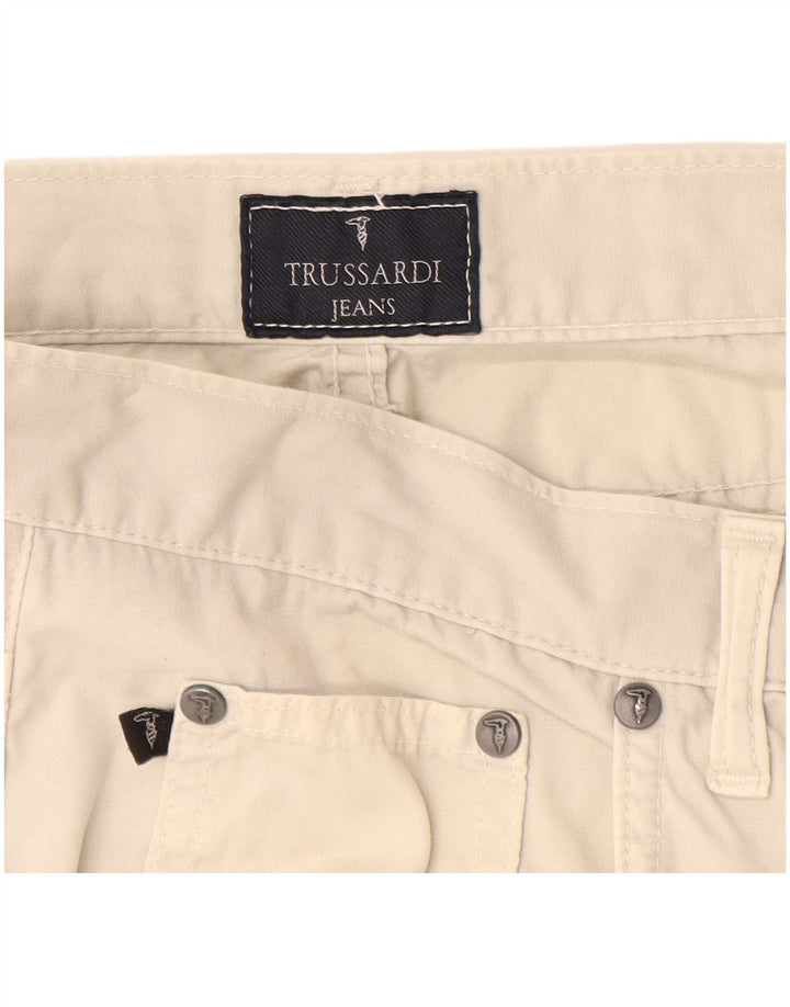 TRUSSARDI Mens Straight Casual Trousers W35 L30 White Cotton