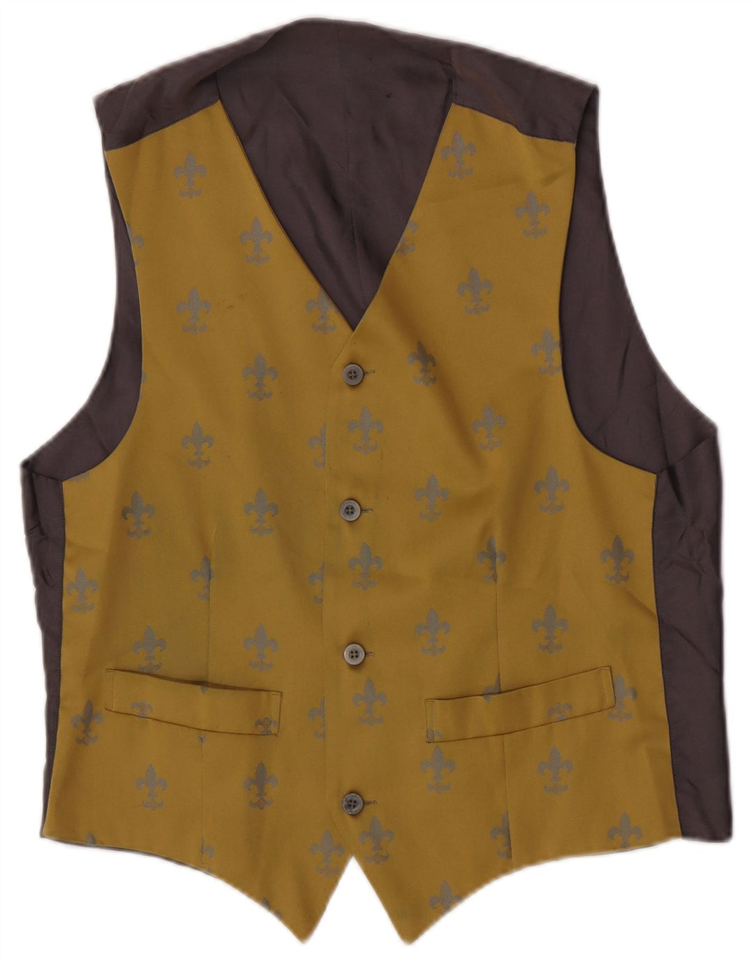 Vintage Mens Abstract Pattern Waistcoat Medium Yellow Ikat