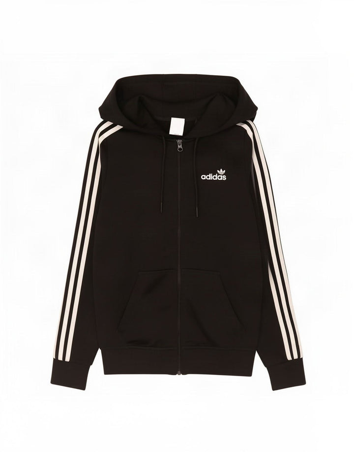Adidas Womens Zip Hoodie Sweater UK 10 Small Black Polyester