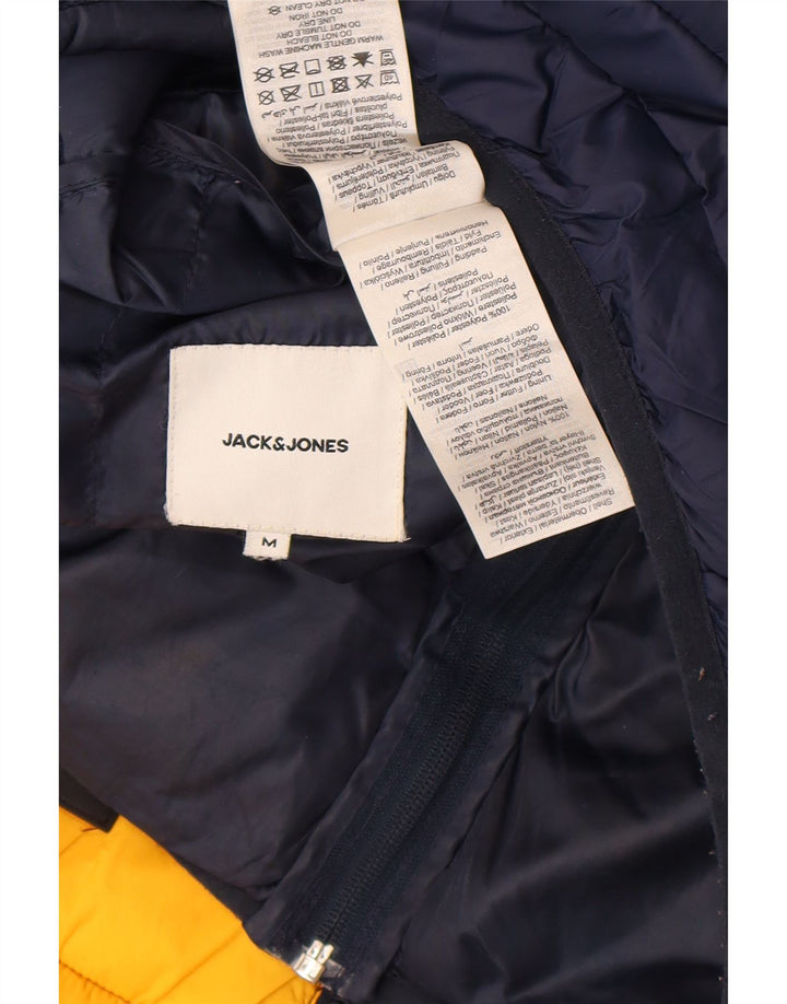 Jack & Jones Mens Hooded Padded Jacket UK 38 Medium Navy Blue Colourblock
