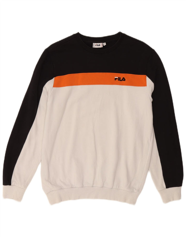 FILA Mens Sweatshirt Jumper Small White Colourblock Cotton