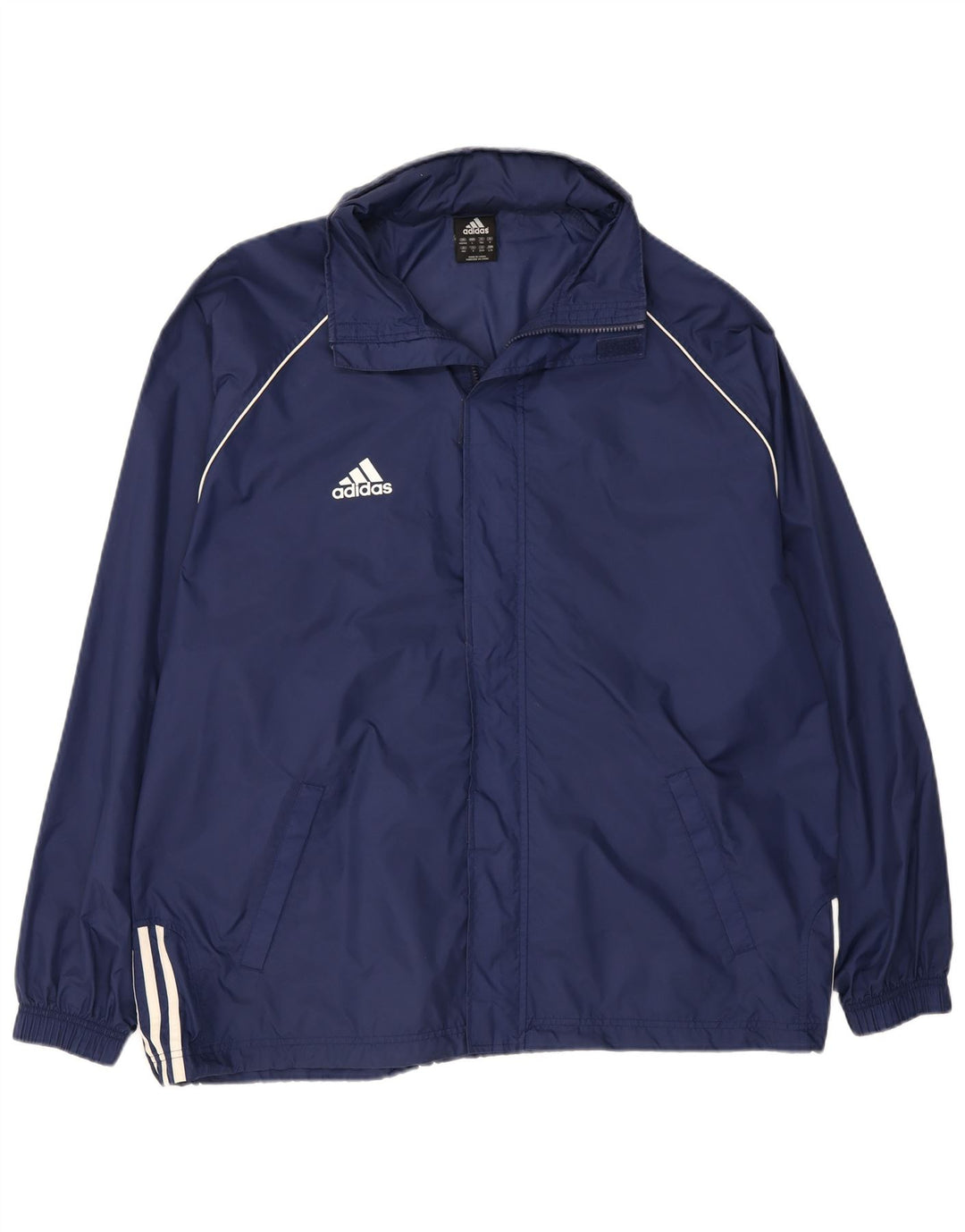 ADIDAS Mens Hooded Rain Jacket UK 44/46 Large Navy Blue Polyamide