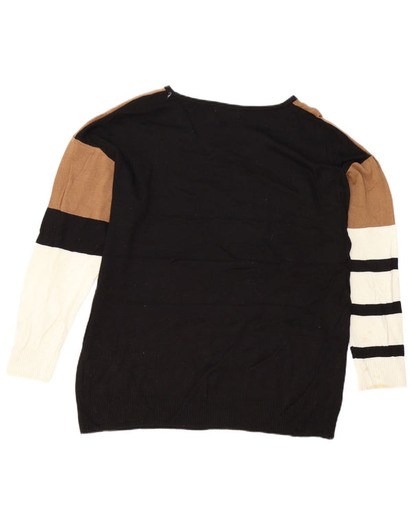 Calvin Klein Womens Boat Neck Jumper Sweater UK 16 Large Black Colourblock