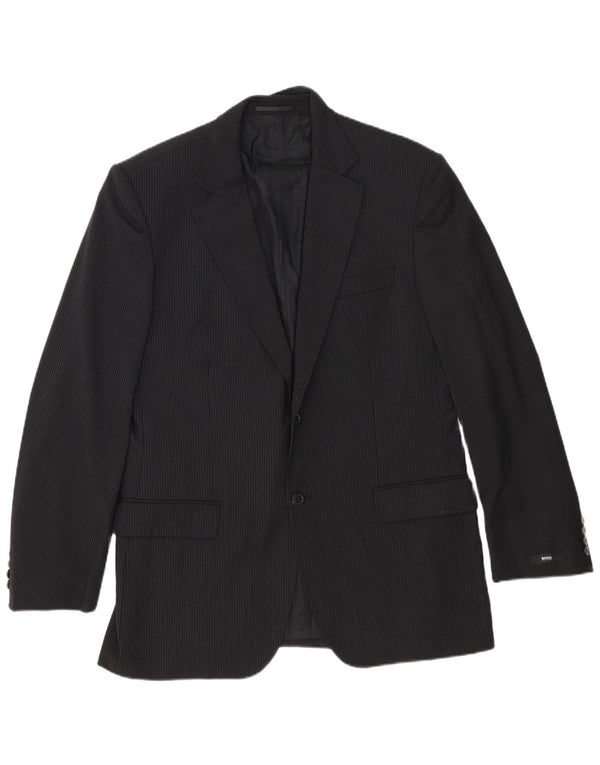 Hugo Boss Mens 2 Button Blazer Jacket EU 54 2XL Black Pinstripe Virgin Wool