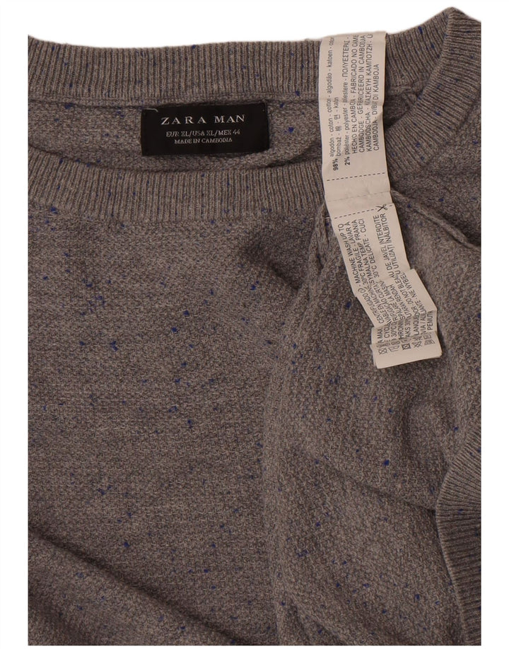 Zara Mens Crew Neck Jumper Sweater XL Grey Flecked Cotton