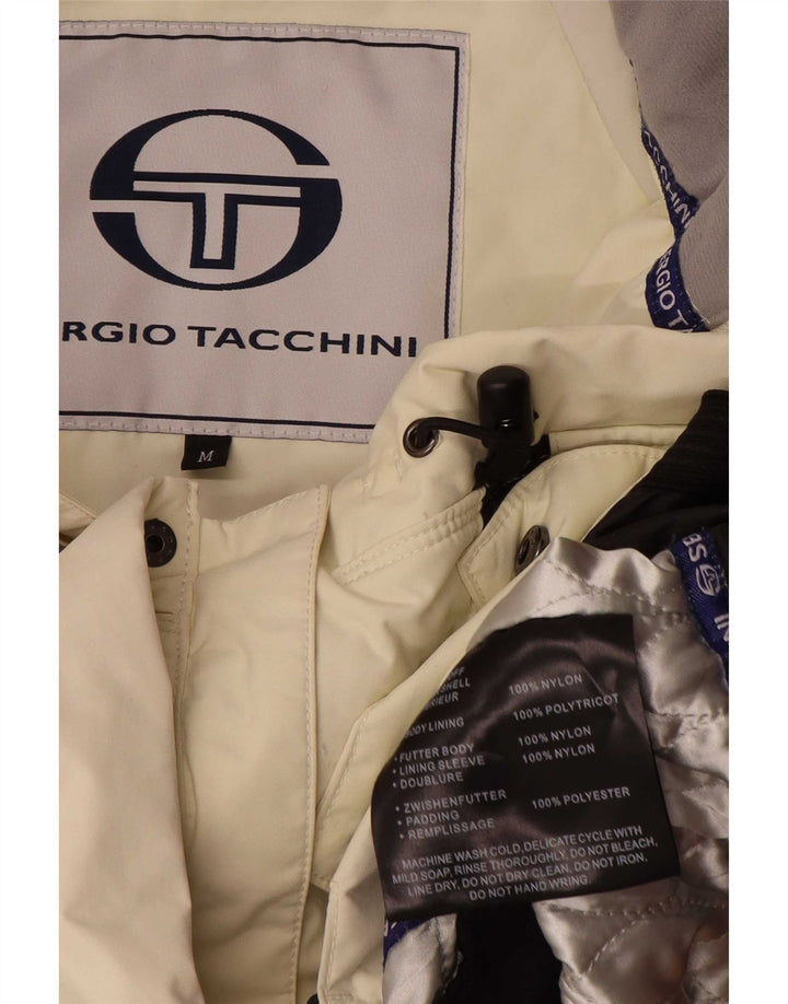 Sergio Tacchini Mens Hooded Windbreaker Jacket Medium White Colourblock