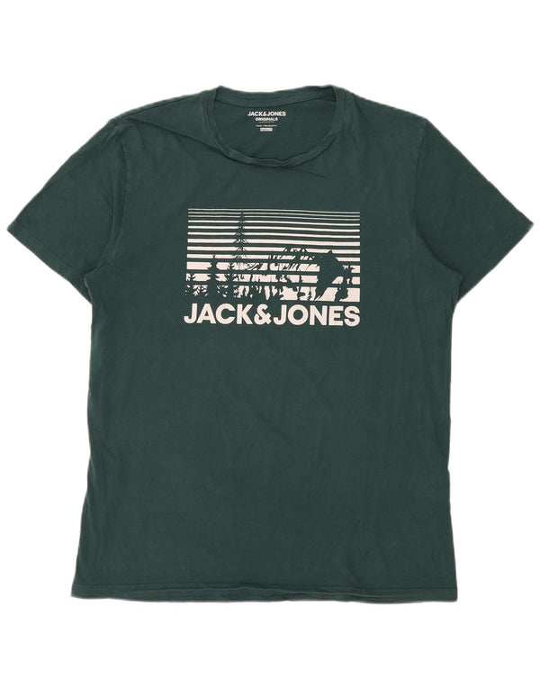 JACK & JONES Mens Regular Fit Graphic T-Shirt Top XL Green Cotton