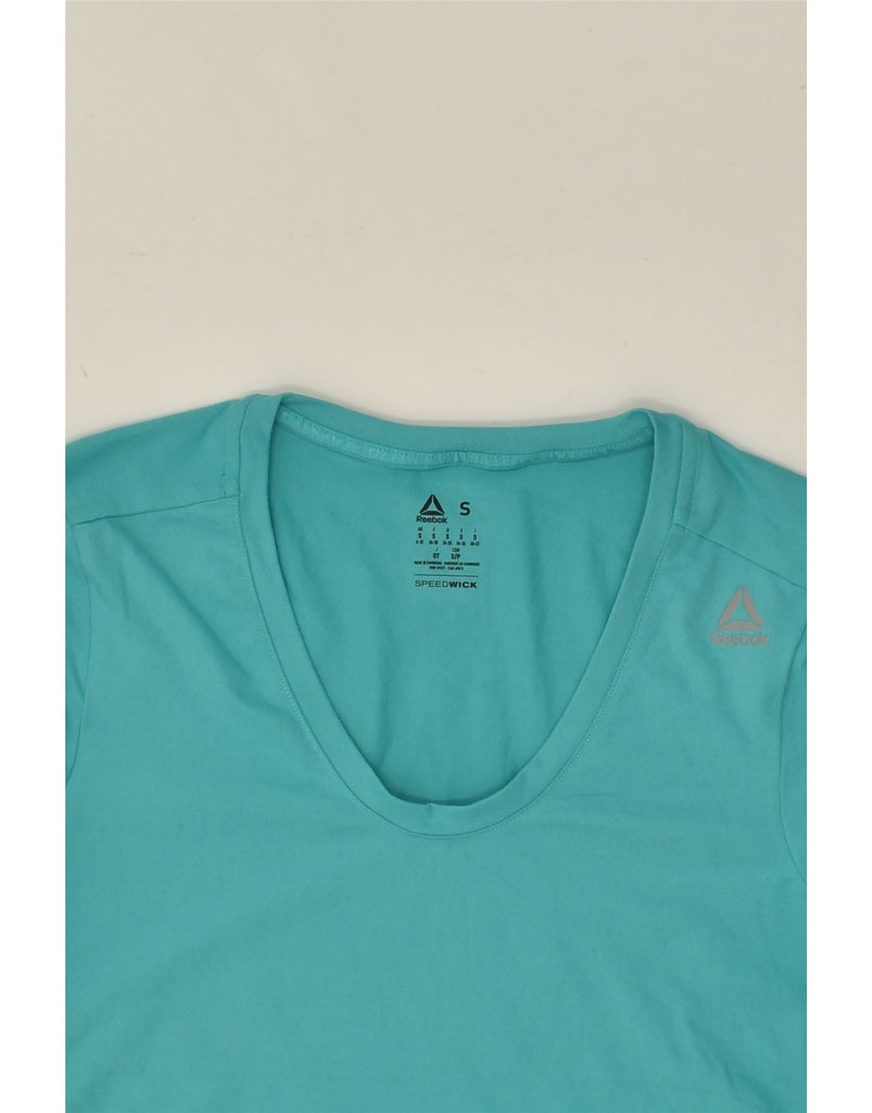 REEBOK Womens T-Shirt Top UK 8/10 Small Turquoise Polyester | Vintage Reebok | Thrift | Second-Hand Reebok | Used Clothing | Messina Hembry 