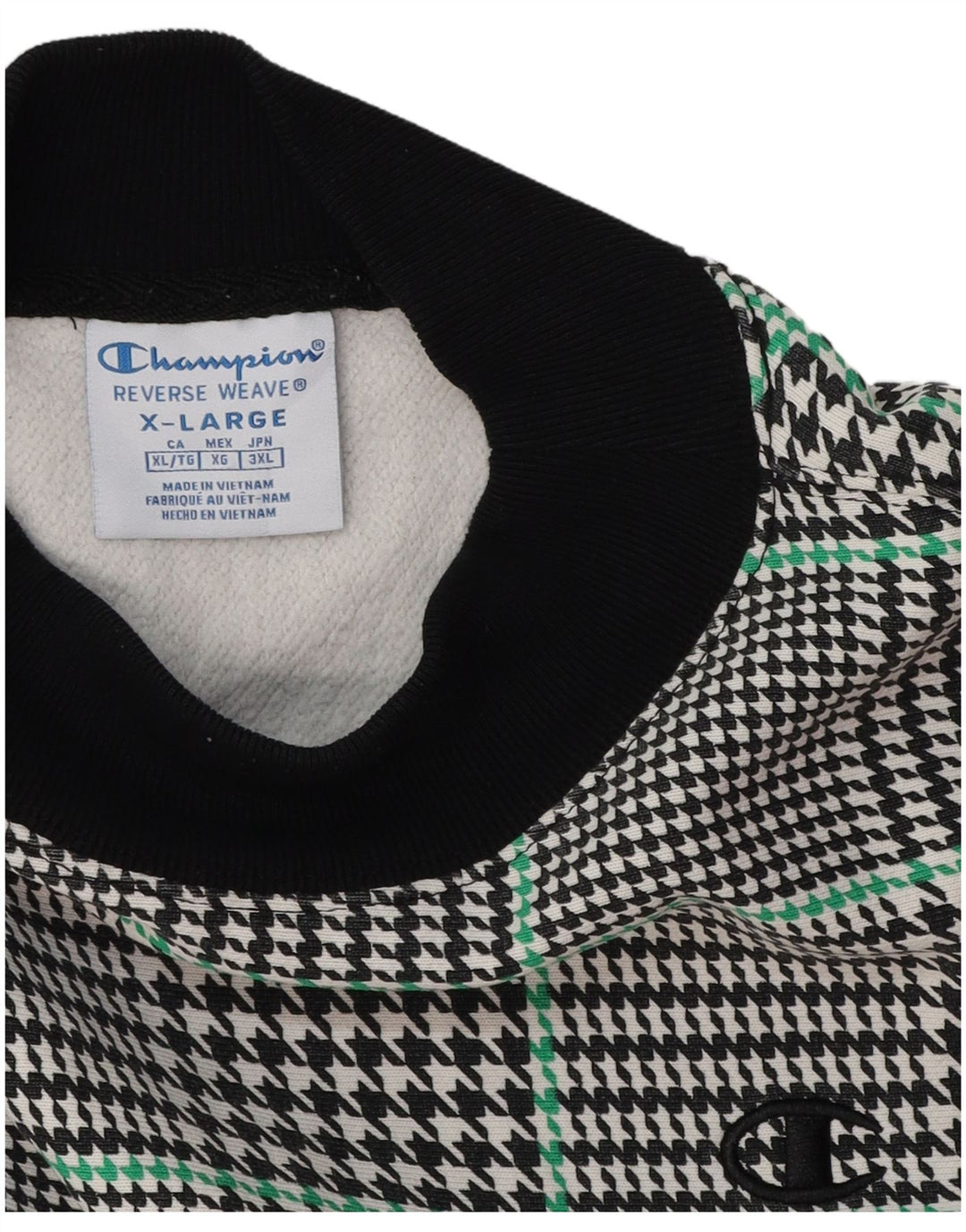 CHAMPION Womens Crop Sweatshirt Jumper UK 18 XL Black Houndstooth Cotton