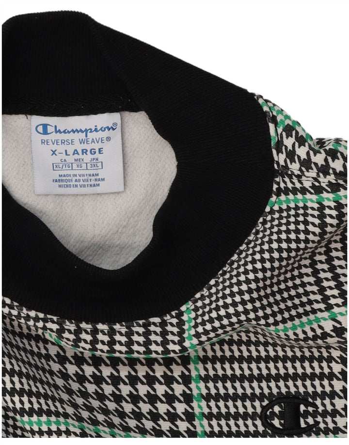 CHAMPION Womens Crop Sweatshirt Jumper UK 18 XL Black Houndstooth Cotton