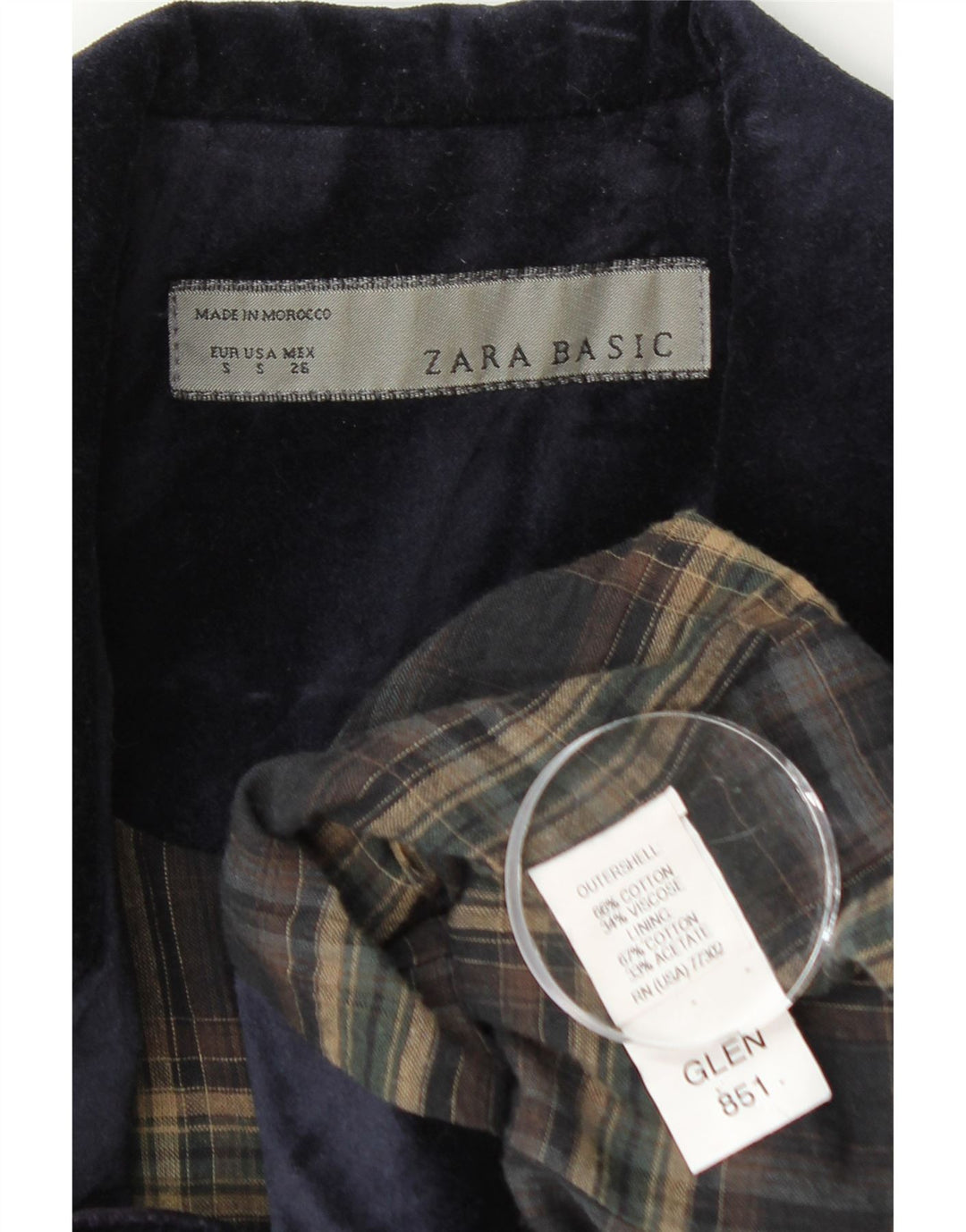 Zara Womens 1 Button Velvet Blazer Jacket UK 8 Small Navy Blue Cotton