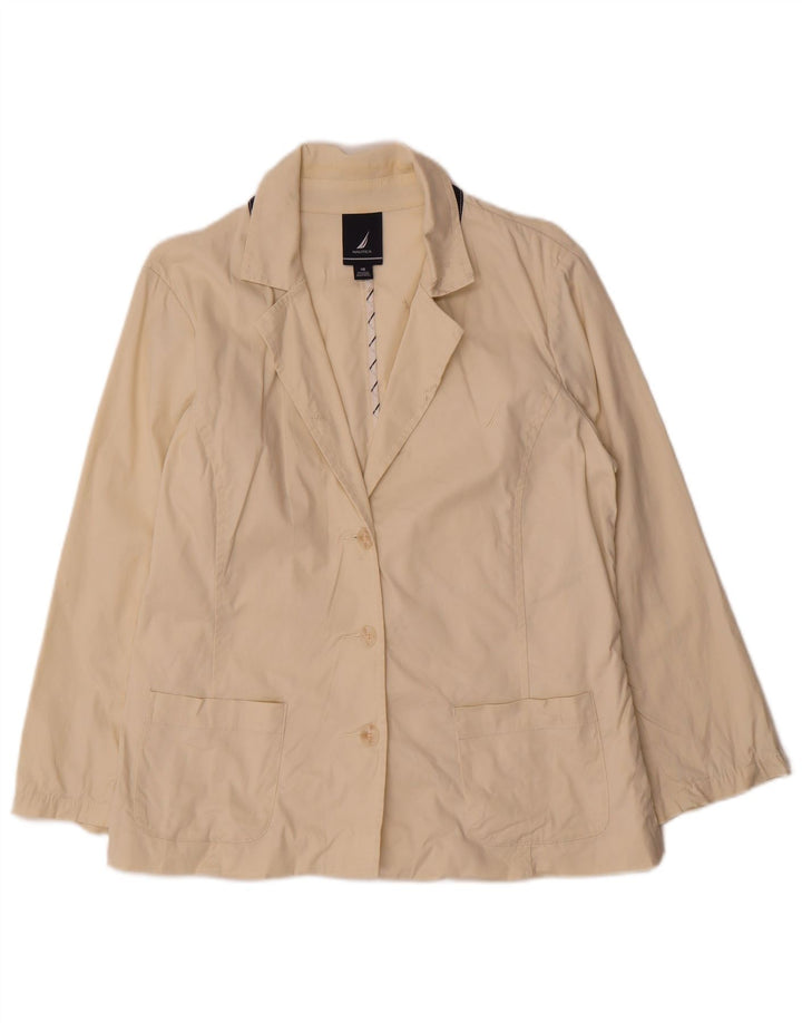 Nautica Womens 3 Button Blazer Jacket US 10 Large Beige Cotton