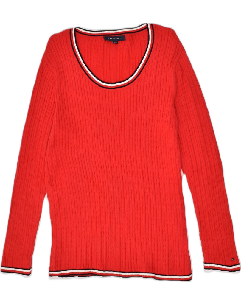 TOMMY HILFIGER Womens Crew Neck Jumper Sweater UK 14 Large Red Cotton | Vintage Tommy Hilfiger | Thrift | Second-Hand Tommy Hilfiger | Used Clothing | Messina Hembry 