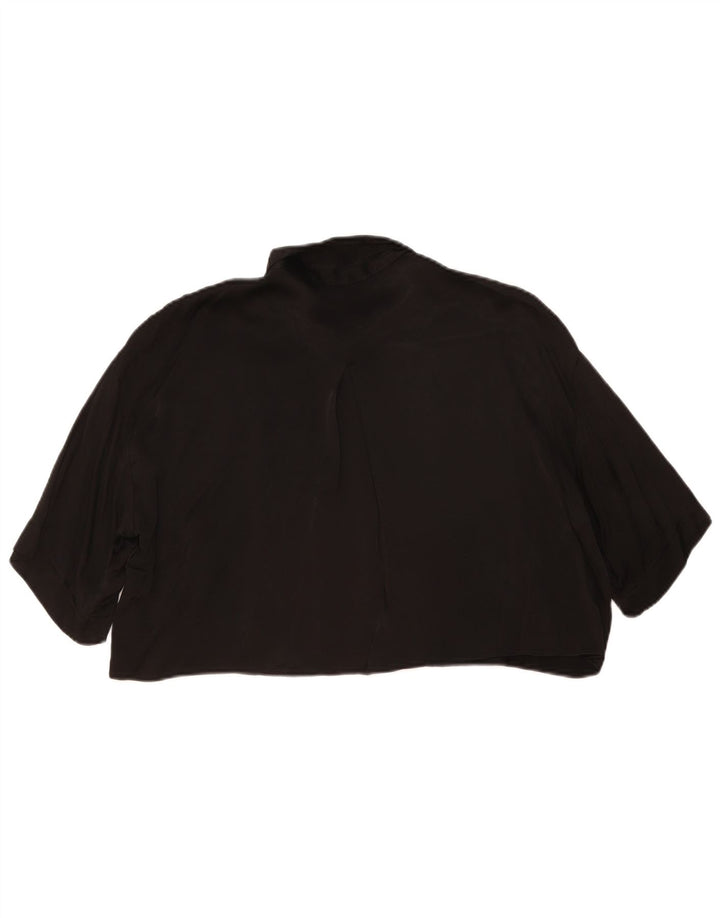 Zara Womens Oversized Crop Short Sleeve Shirt Blouse UK 14 Medium Black