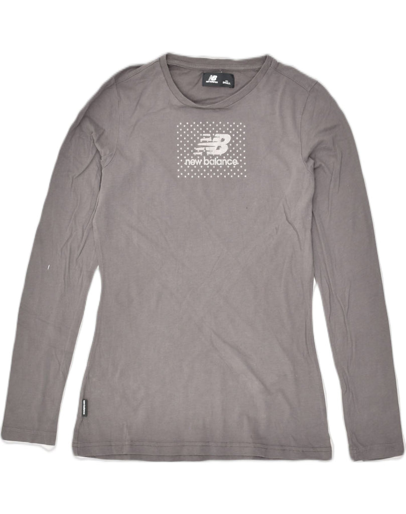 NEW BALANCE Womens Graphic Top Long Sleeve UK 10 Small Grey Cotton | Vintage New Balance | Thrift | Second-Hand New Balance | Used Clothing | Messina Hembry 